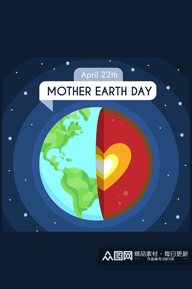 创意世界地球日爱心内核地球矢量图素材