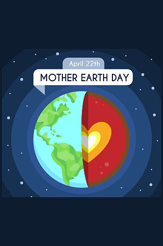 创意世界地球日爱心内核地球矢量图
