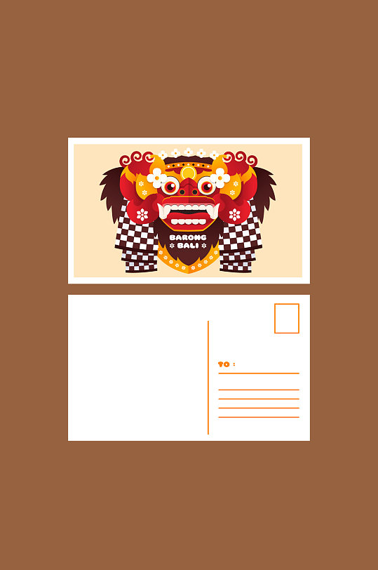 创意巴厘岛面具明信片格式正反面矢量素材