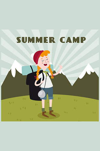 创意夏季野营的背包女子矢量素材