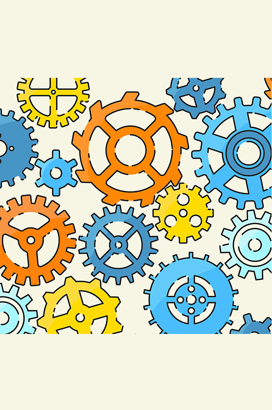 彩绘齿轮无缝背景矢量素材