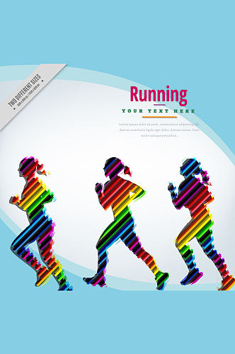 3款彩色跑步女子剪影矢量素材