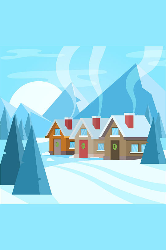 创意雪原冒炊烟的房屋矢量素材