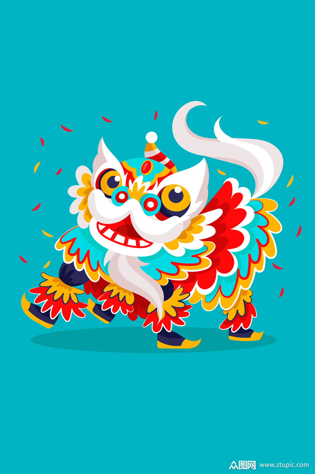 彩色动感节日舞狮子矢量素材