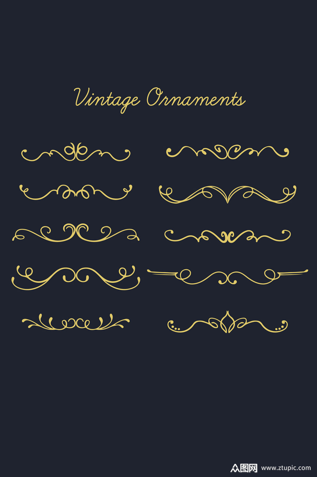 10款复古金色花纹花边矢量图