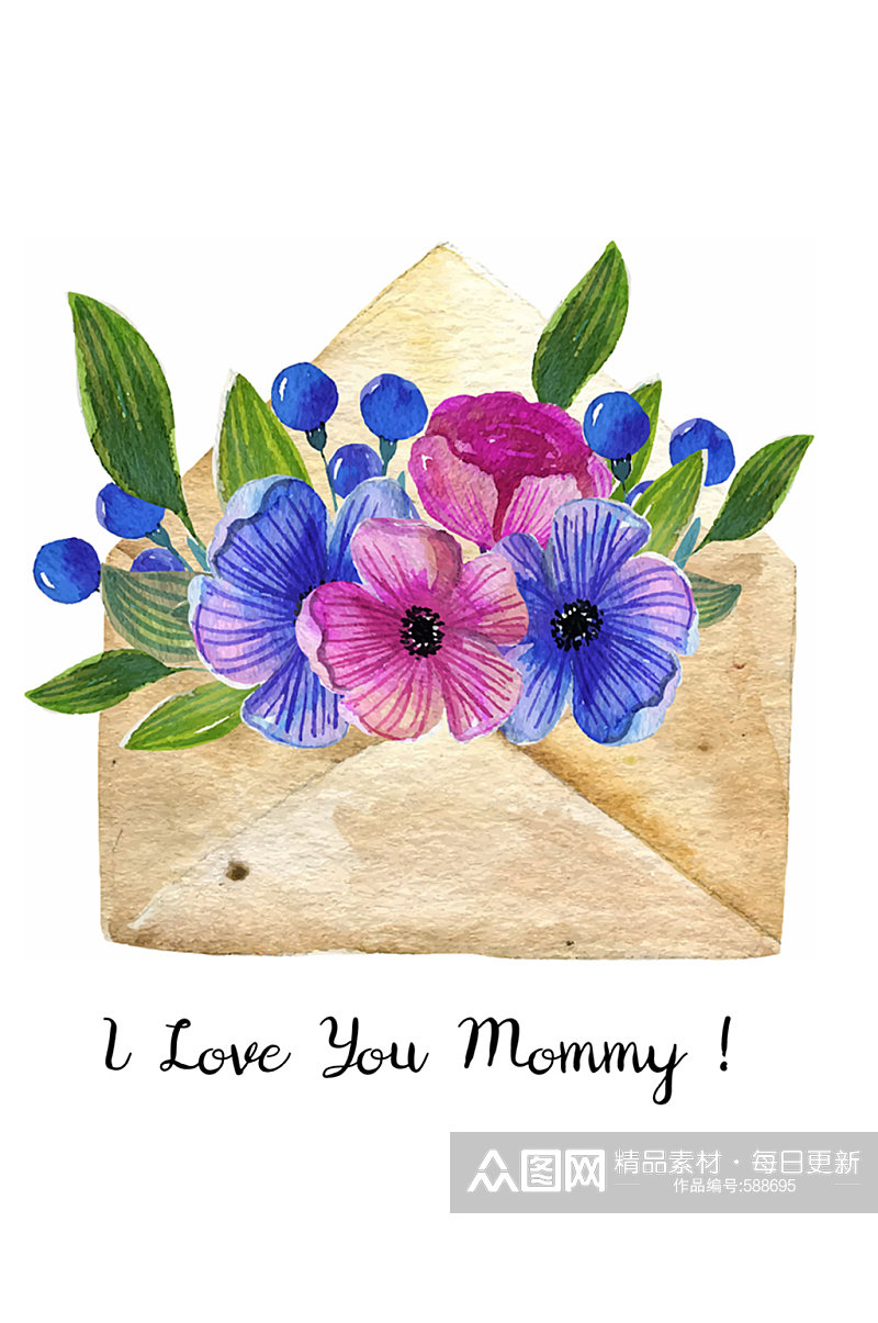 彩绘母亲节装满花卉的信封矢量图素材