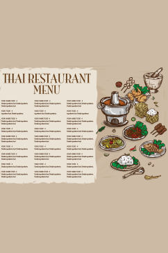 彩绘泰国餐馆菜单矢量素材