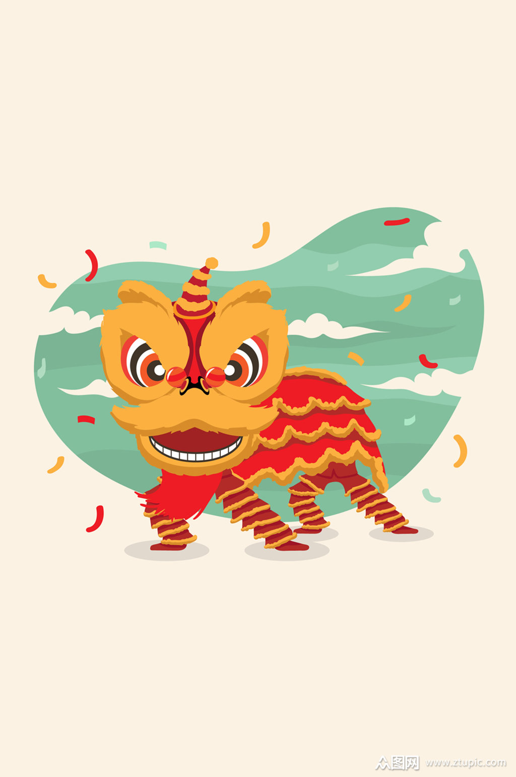 众图网独家提供创意鞭炮中的舞狮子矢量素材素材免费下