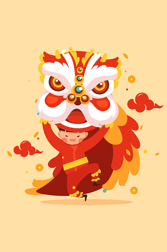 彩色动感节日舞狮子矢量素材