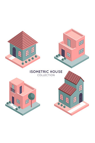 4款立体粉色房屋设计矢量图