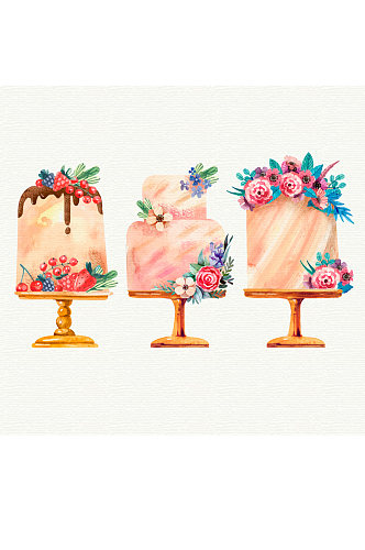 3款美味花卉装饰蛋糕矢量图