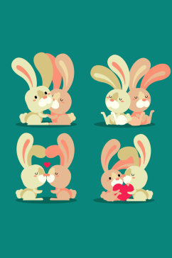 4对创意情侣兔子设计矢量素材