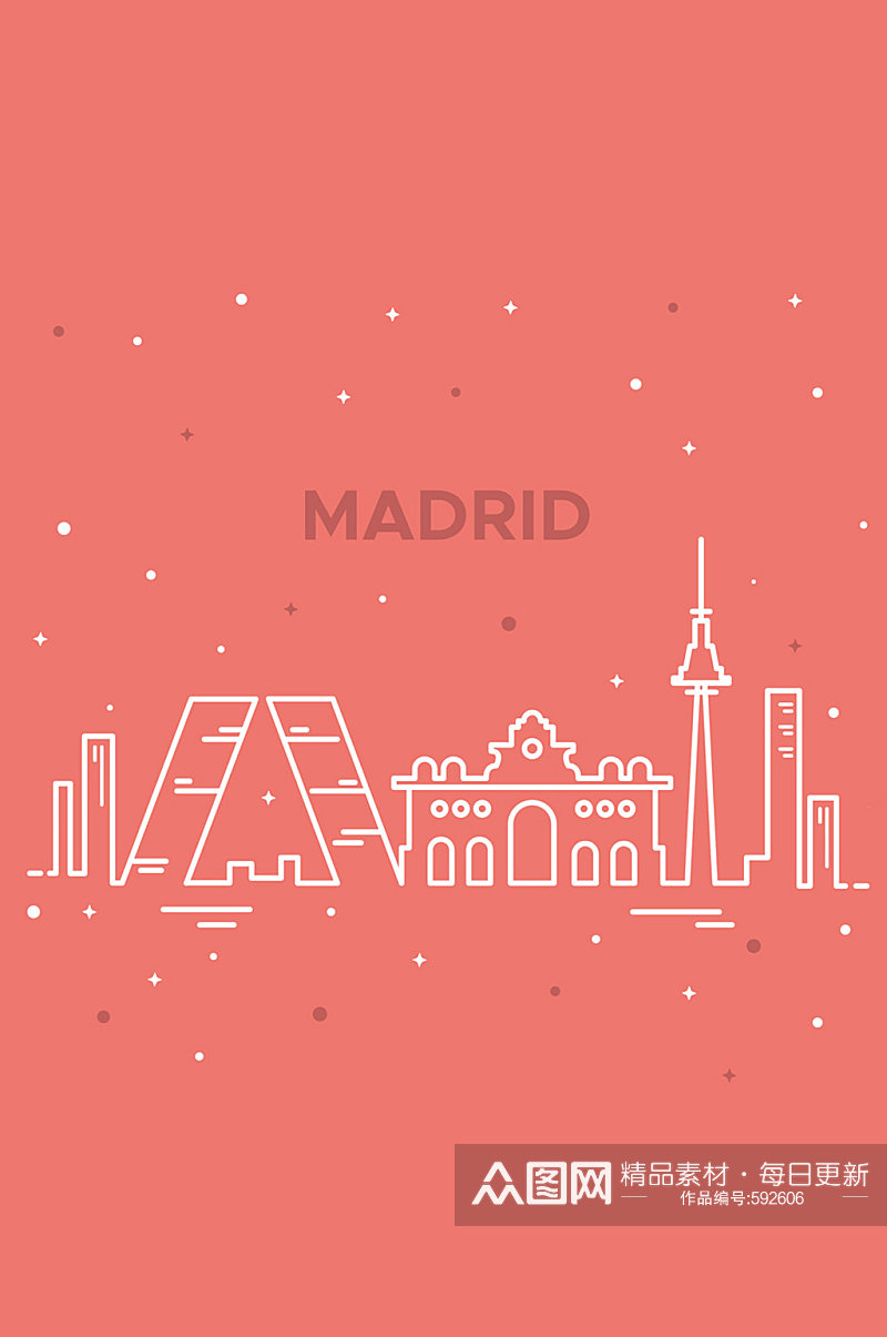 白色抽象马德里著名建筑矢量图素材