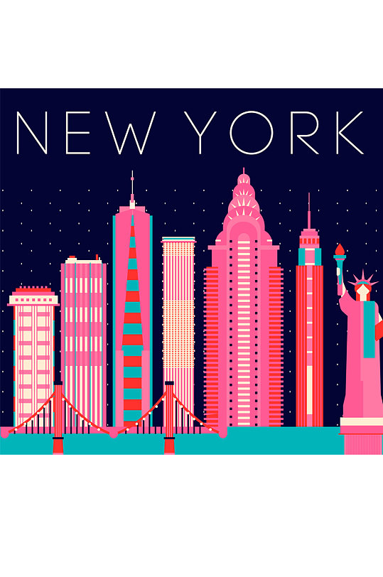 彩色纽约城市剪影矢量素材