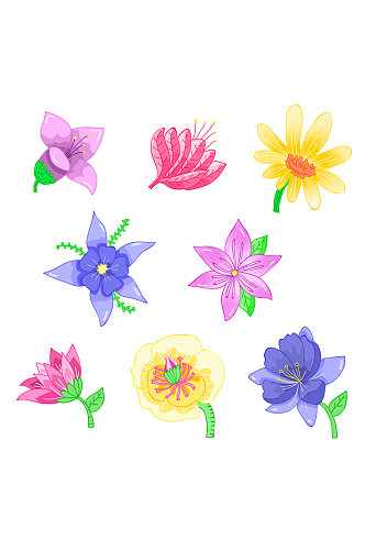 8款水彩绘花朵设计矢量图