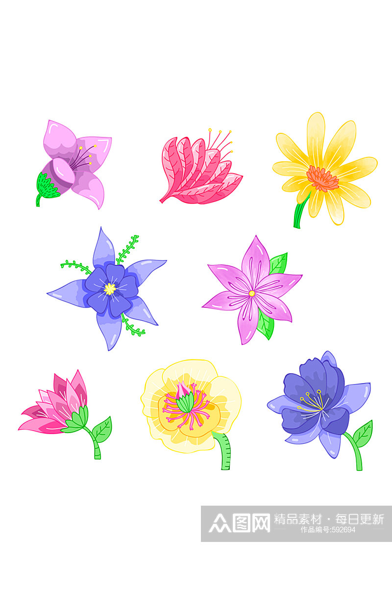 8款水彩绘花朵设计矢量图素材