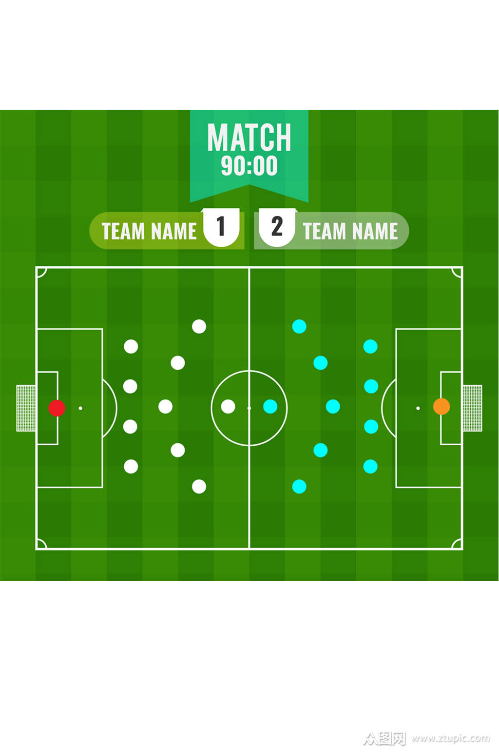 绿色足球赛阵型图矢量素材