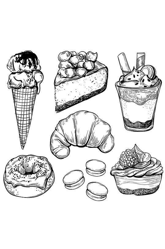 9款手绘甜点设计矢量素材