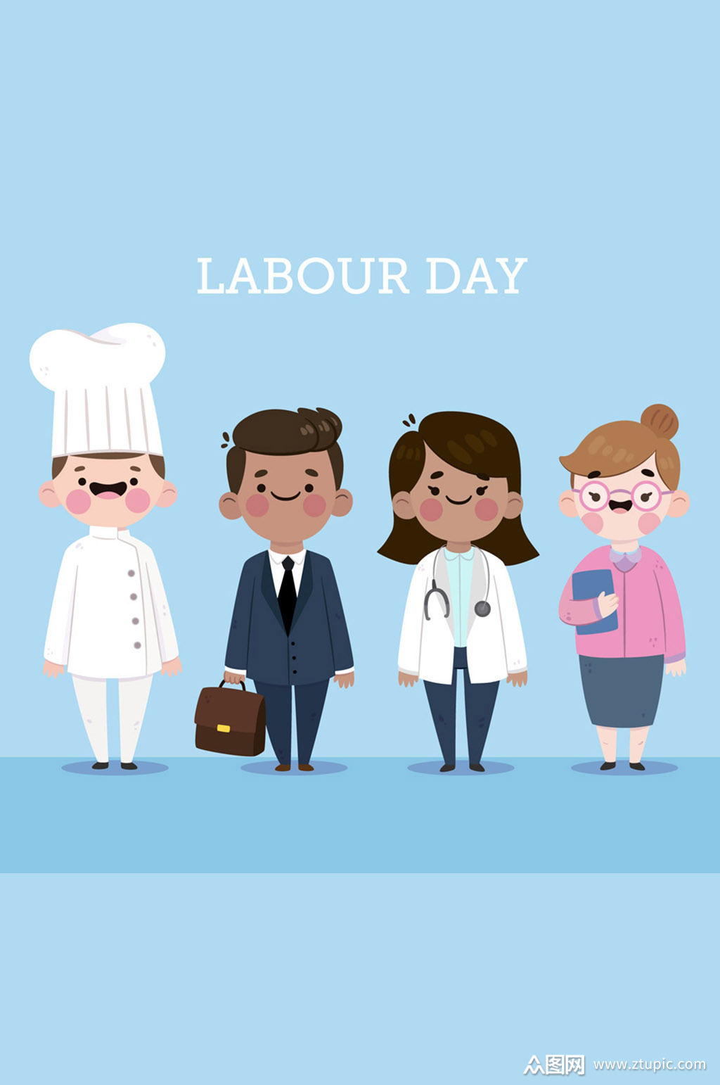 4个微笑职业人物设计矢量图