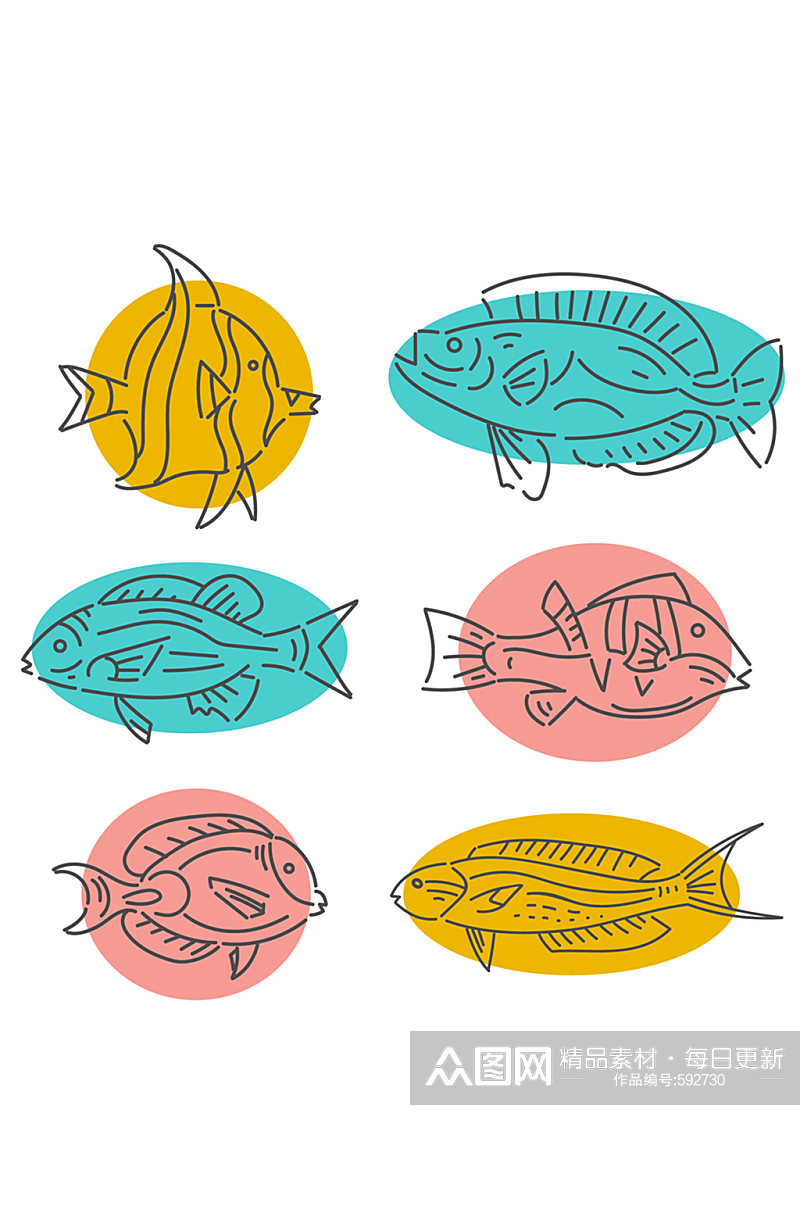 6款手绘鱼类设计矢量素材素材