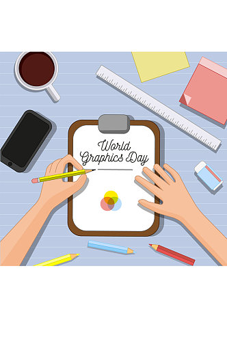 创意世界平面设计日写字的手臂矢量图