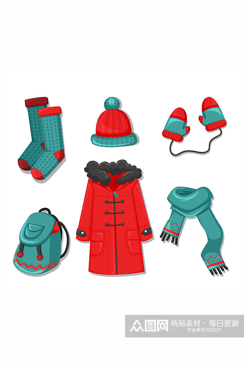6款彩色冬季服装和配饰矢量图素材