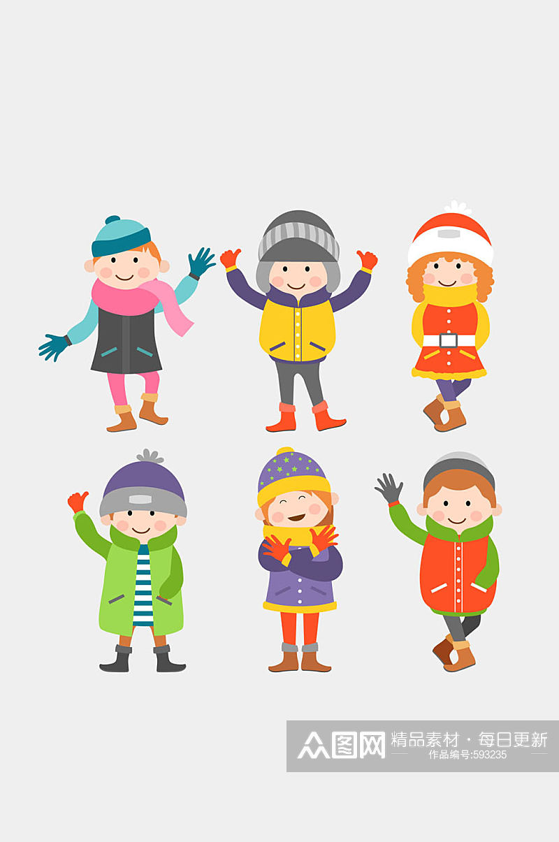 6款可爱冬季服饰儿童矢量素材素材
