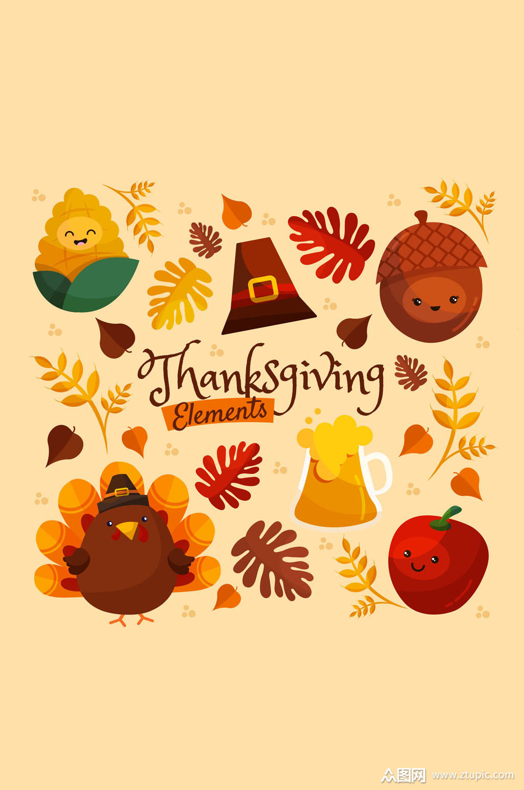 6款卡通感恩节元素矢量素材元素 素材素材