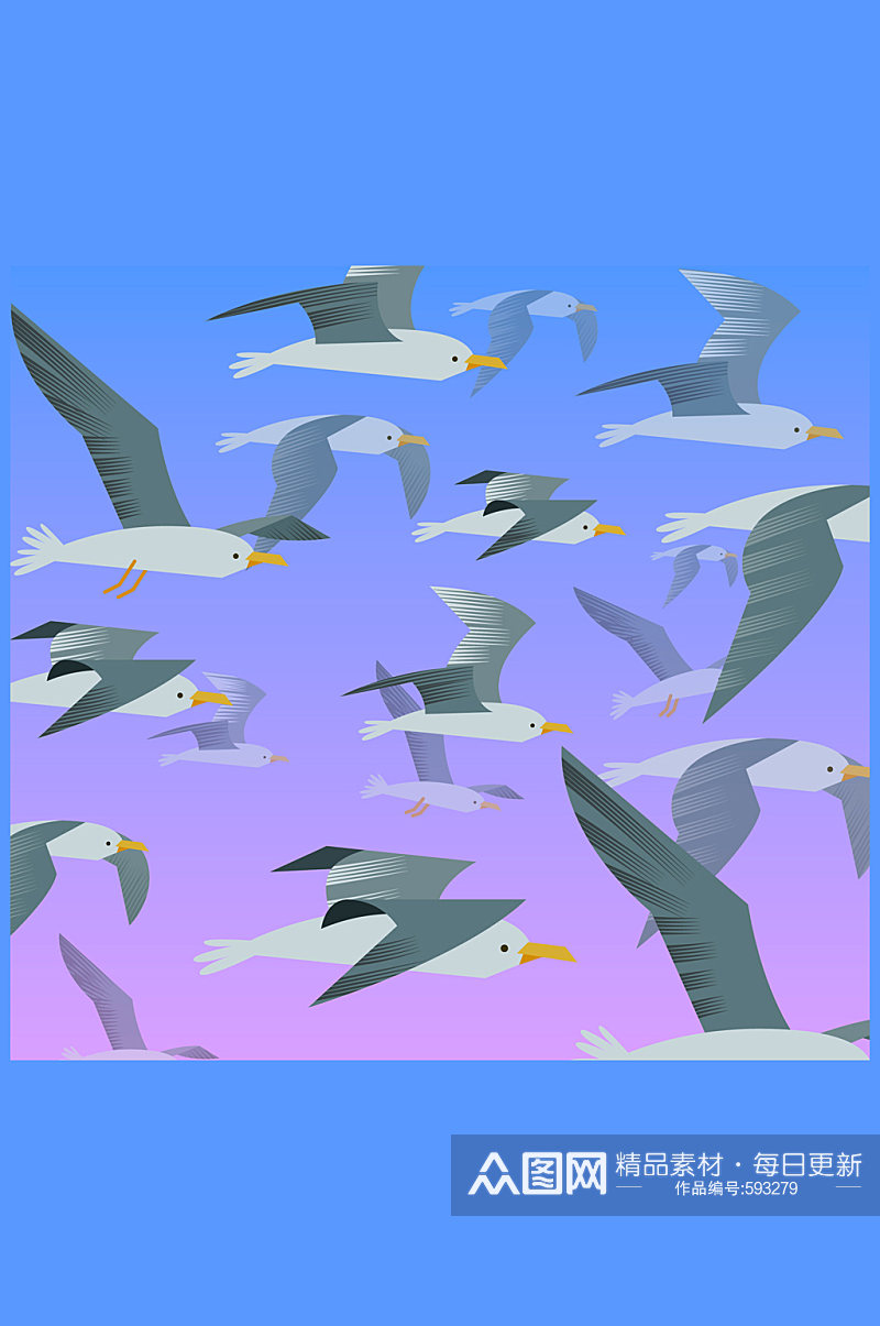 彩绘海鸥群设计矢量素材素材
