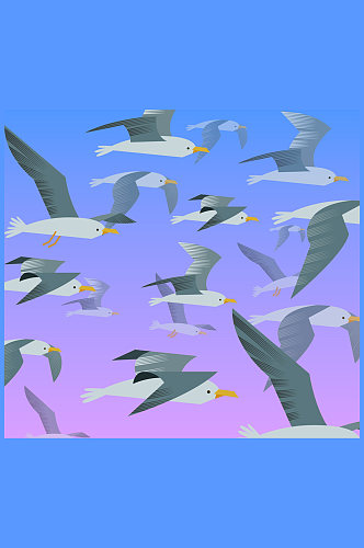 彩绘海鸥群设计矢量素材
