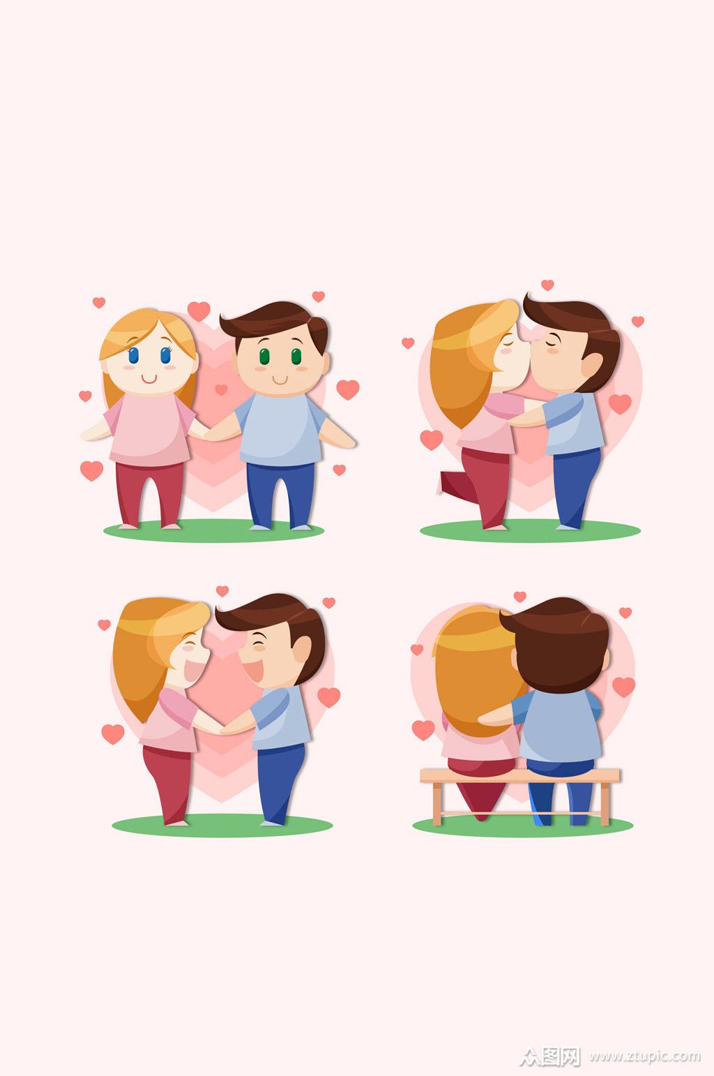 4款卡通幸福情侣矢量素材