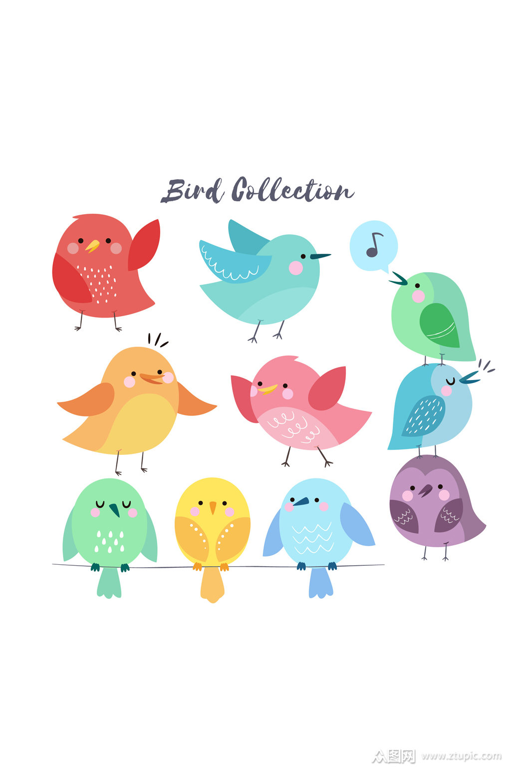 10款可爱花纹小鸟矢量素材