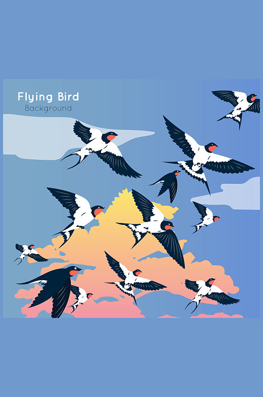 天空中飞翔的燕子群矢量素材