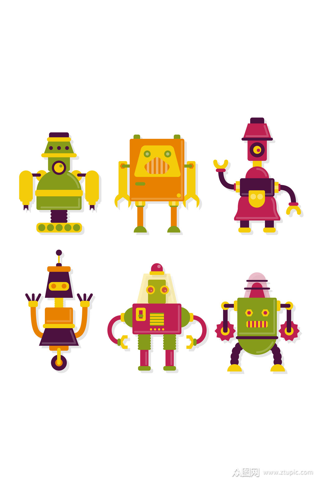 6款创意拼色机器人矢量素材素材