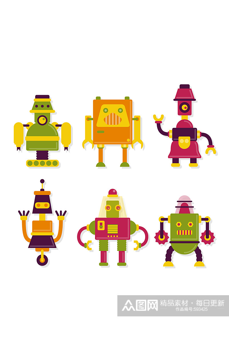 6款创意拼色机器人矢量素材素材