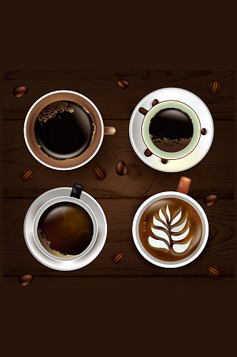4款精美咖啡俯视图矢量素材