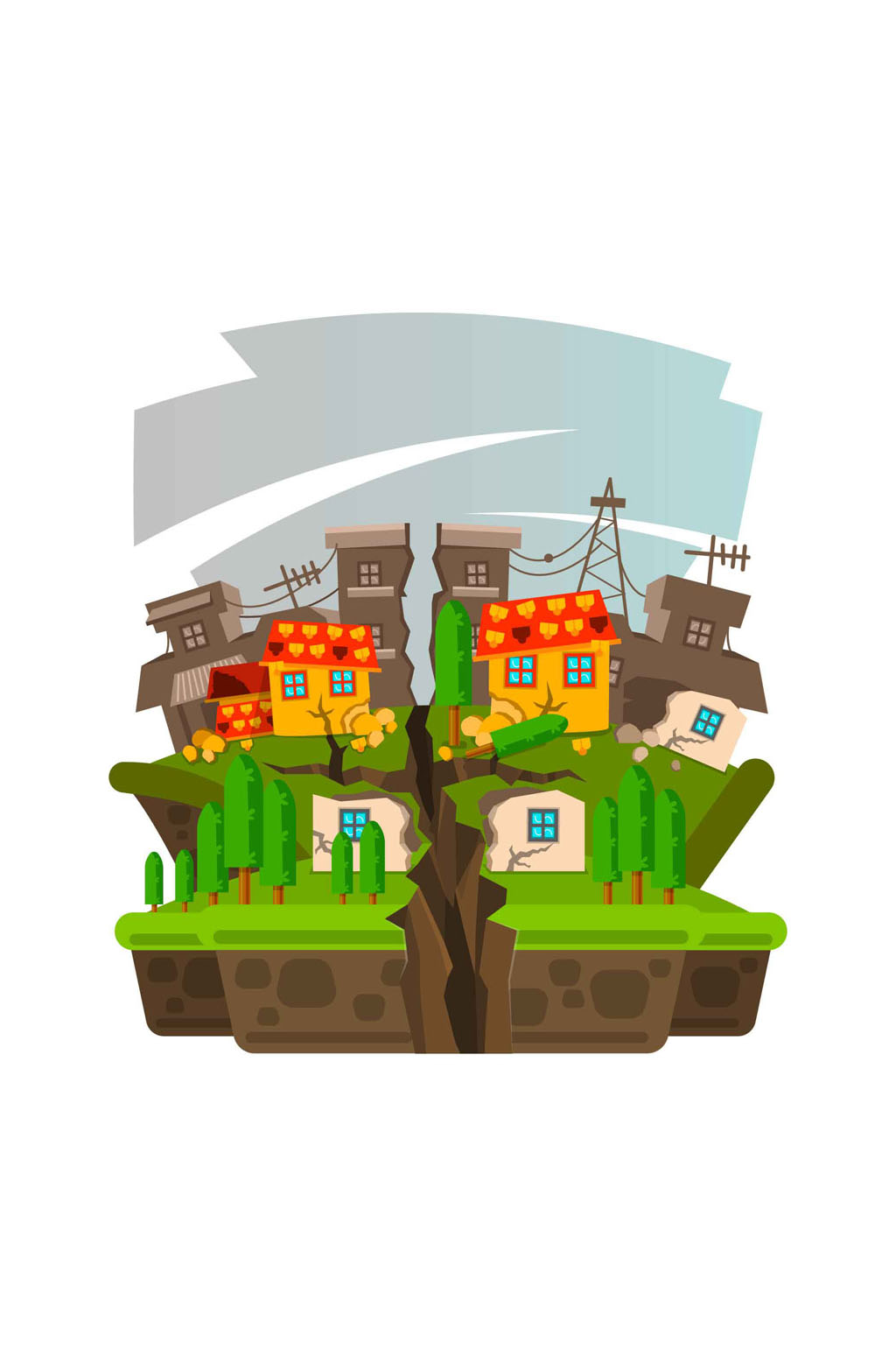 创意地震灾害中的房屋建筑矢量素材