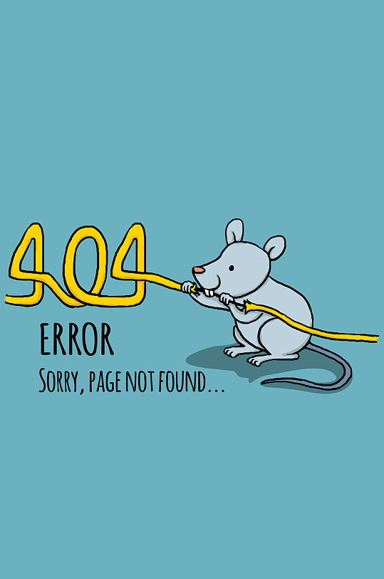 创意404页面咬坏电线的老鼠矢量图