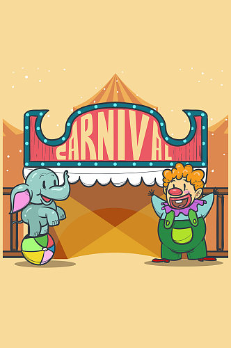创意狂欢节杂耍大象和小丑矢量图