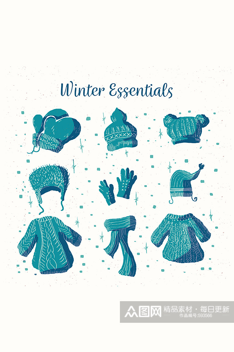 9款蓝色冬季服饰和配饰矢量图素材