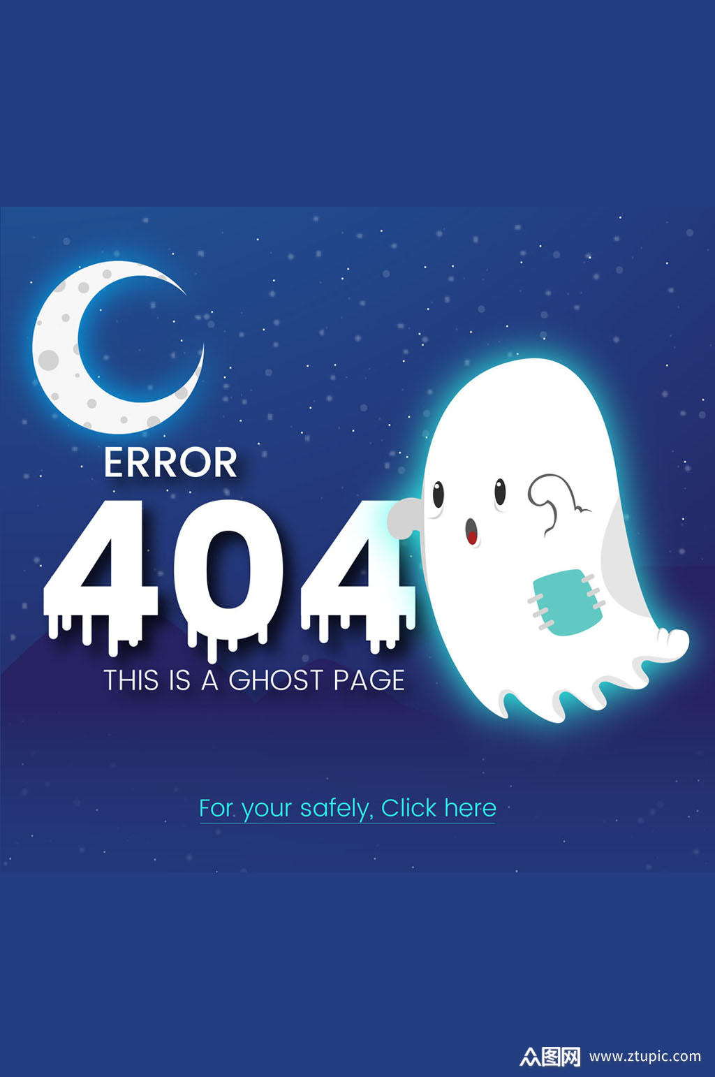 创意404页面夜晚的幽灵矢量素材