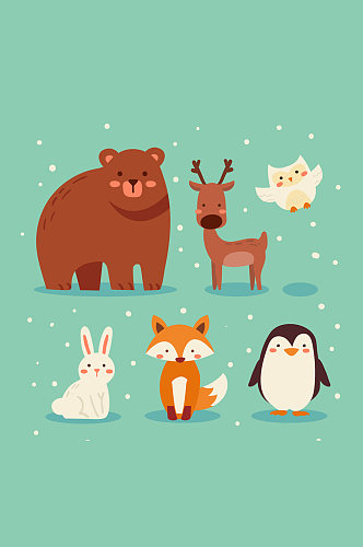 6款可爱雪中的动物矢量素材