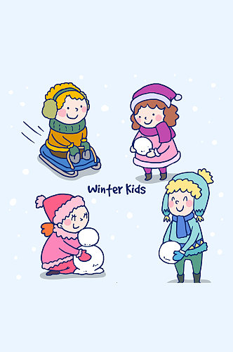 4款可爱冬季儿童矢量素材