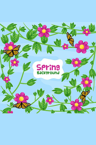 春季花枝和蝴蝶无缝背景矢量图