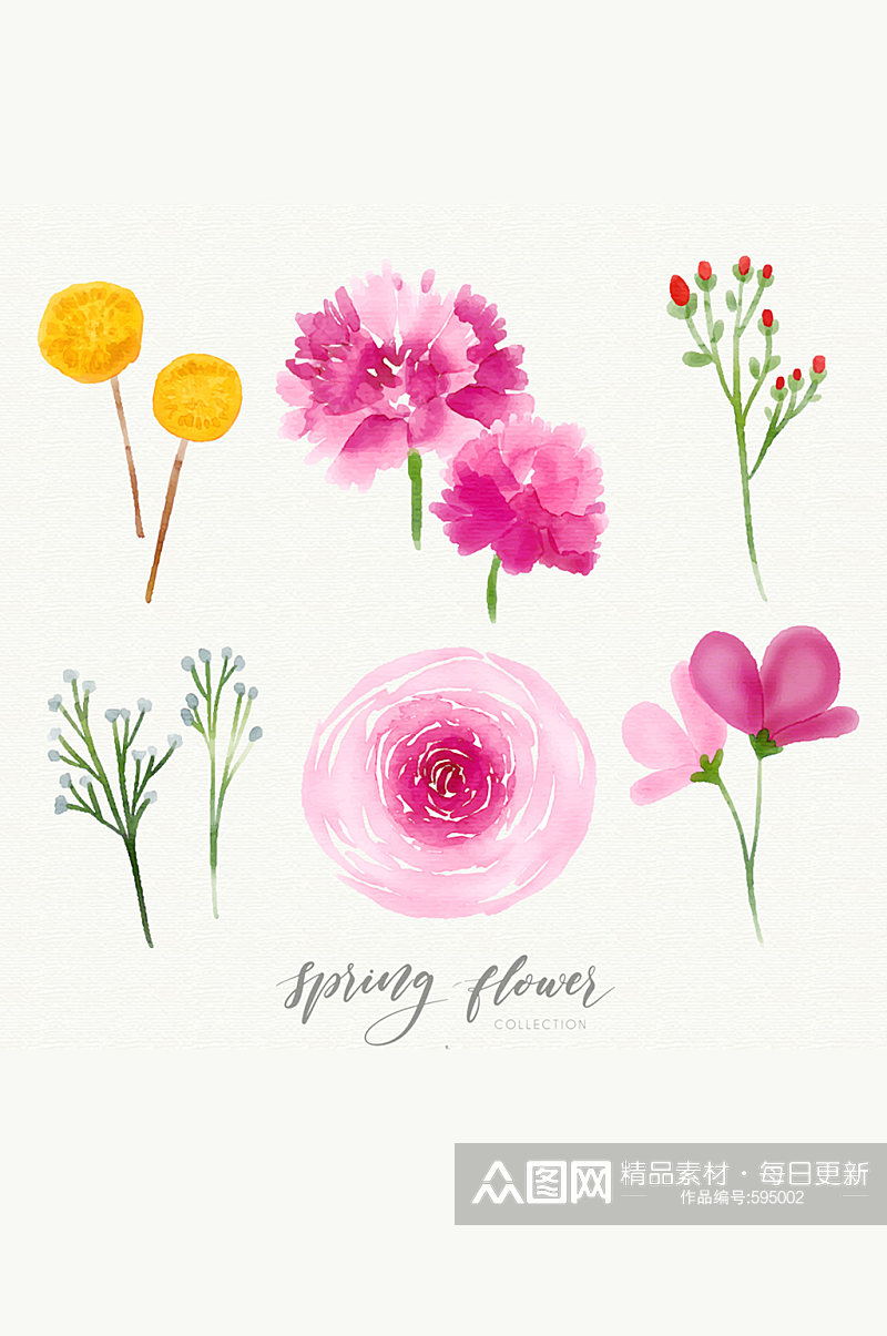6款水彩绘春季花卉矢量素材素材
