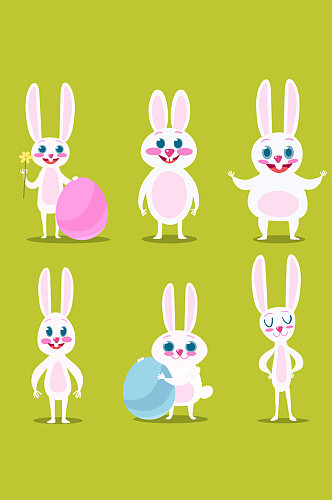 6款可爱白色复活节兔子矢量图