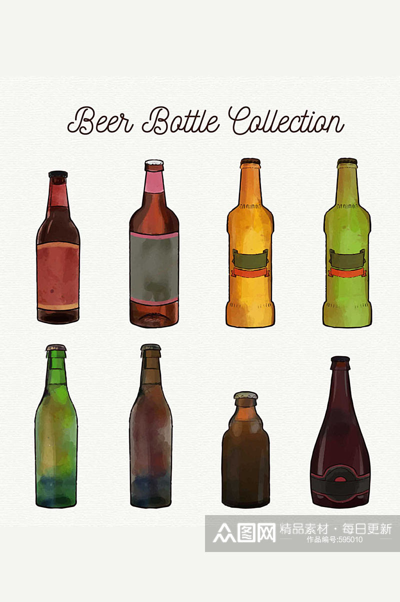 6款手绘瓶装啤酒矢量素材素材