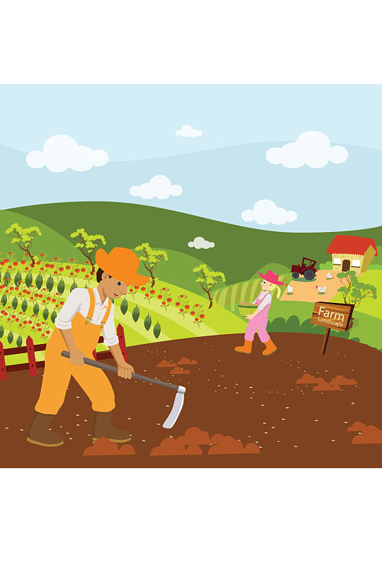 矢量农名耕地矢量背景元素