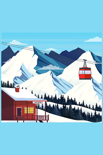 美丽冬季滑雪场风景矢量素材