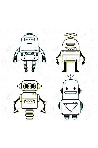 4款手绘机器人设计矢量素材